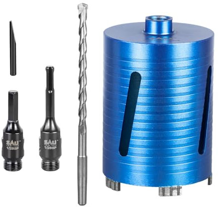 Diamond Core Drill Bit Set 117mm x 150mm Long Turbo Laser-Welded Segments for Concrete Brick Block Stone Masonry Granite Drill Bit Core Accessories with SDS Adapter,Hex Shank Adapter,Centre Drill Bit