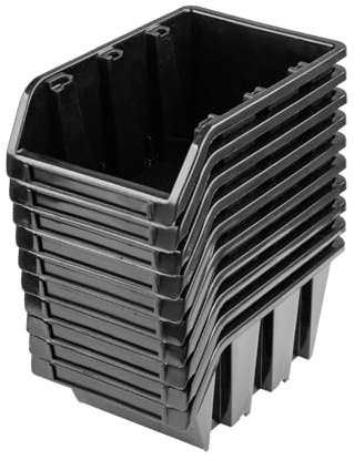 magubo Werkstatt-Stapelkiste, Stapelbox aus PP Kunststoff,Sichtlagerbox in verschiedenen Größen, Lagerboxen für Werkzeugswand, Sichtlagerkasten, Sortierbox (10X Schwarz, 390x240x180mm)
