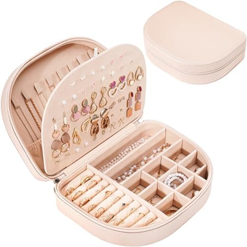 ProCase Reise Schmuckkästchen, Große Schmuckschatulle für Damen PU-Leder Aufbewahrungsbox Schmucketui Schmuckbox Schmuckaufbewahrung für Ringe Ohrringe Halsketten Geschenk- Champagner