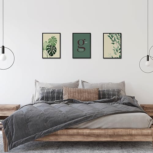 Studio Moien Scandinavian Abstract Vintage Botanical Poster Set - 3 Art Prints in Green, White and Beige - Wall Art - Unframed 250 g/m2 Matt Museum Quality (DIN A4 (21 x 29.7 cm) by