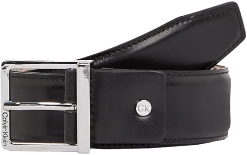 Calvin Klein Herren Gürtel Sleek Square aus Leder, Schwarz (Ck Black Smooth), 120 cm