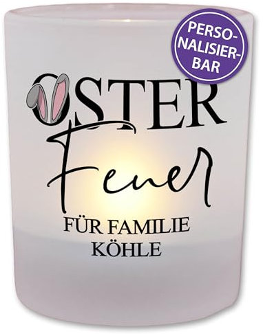 FEENSTAUB Windlicht Glas Ostern, Osterdeko, Dekoration Windlicht, Osterdeko Hase, Geschenk zu Ostern, Deko Frühling, Mitbringsel Ostern, personalisiertes Ostergeschenk, Osterfeuer to Go
