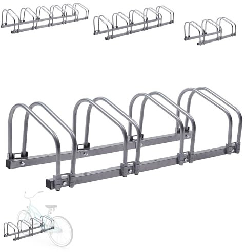Arebos Béquille pour 4 vélos | Support multiple avec espacement des roues de 21 cm | Support vélo pour largeur de pneu de 35 à 60 mm | Support de roue 100 x 30 x 26 cm | Montage au sol ou au mur |