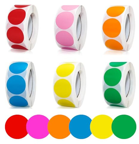 Markierungspunkte, 3000 Stück Markierungspunkte, Farbe Codierung Dot Etiketten Bunte Klebepunkte auf Rolle Klebepunkte Bunt Punkt Aufkleber Punkte für DIY Büro Kalende(6 Rollen)