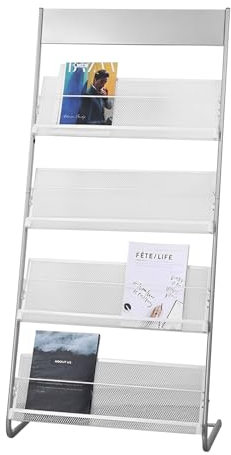 Whemyreat Présentoir à Prospectus 4 Niveaux Pour le Sol, Porte-Brochures en Métal, Support Latéral Pour Journaux et Informations, Support de Littérature (Blanc)