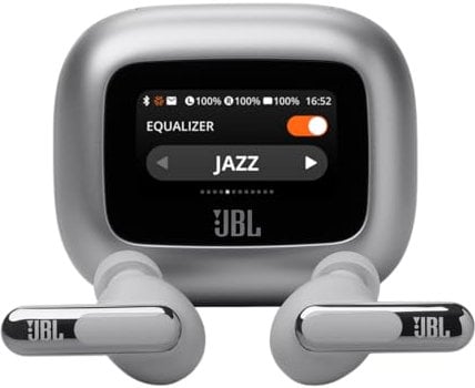JBL Live Beam 3 - True wireless noise-cancelling stick-closed earbuds, 48Hrs total playback, Wireless Charging, 6 Mics for perfect calls, Multi-point connection, IP55 waterproof and dustproof (Silver)