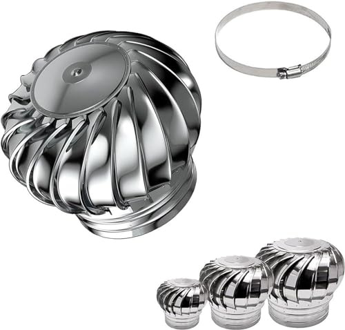 Yoeoefuo Schornsteinaufsatz Schornsteinabdeckung 110mm - 500mm Kaminhaube Edelstahl Drehbarer Kugelaufsatz Dachlüfter Ofenrohr Abdeckung Schornstein Regenhaube(Size:110mm)