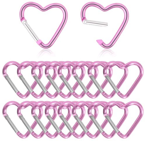Irikdescia Lot de 18 porte-clés en forme de cœur en alliage d'aluminium rose avec design à ressort pour activités de plein air et cadeaux