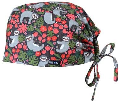 MEDIZAL FASHION - OP Haube mit Schnüren, Arzt Kostüm Zubehör Unisex, Hauben Stoff Wiederverwendbare, Krankenschwester Zubehör Baumwolle, Arzt Haube, Medizinische Kappe - Faultiere