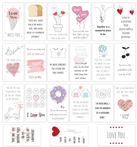 Winhappyhome 42 Stück bedruckte Lunchbox-Karte, inspirierende Liebesgrußkarte, Jahrestagskarte, Paar, Nachricht, Valentinstagskarte