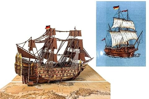 ETA 3D Fahrzeug Pop-Up Karte Vintage Schiff Dampfzug Auto Traktor zum Vatertag Ruhestandskarte Geburtstagskarte für Ihn Kinder Papa Ehemann Sohn Opa (Vintage Schiff S08)