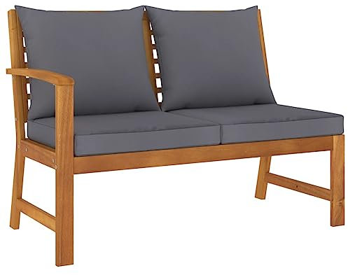 HEFZGDB Gartenbank 114,5 cm mit Dunkelgrauen Kissen Massivholz Akazie Lounge Sofa Terrassenmöbel Outdoor Sofa Geeignet für Garten, Terrasse, Pool.