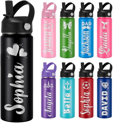 Custom Personalised Water Bottles for Kids Toddler Adult Customizable Name Customized Engraved Stainless Steel Water Bottle Cups Gifts for Girls Boys Men Women