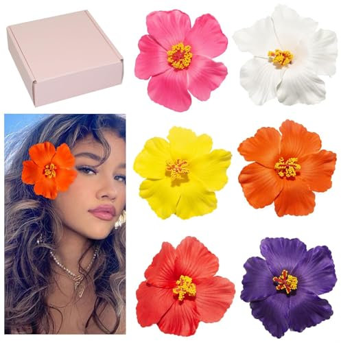 Kabwea 6 StüCk Hawaii Blumen Haarspangen, Hibiskus Haarspange,Blumen Haarklammer, Haarklammer Blume, Flower Hair Clip, Haarspange Blume