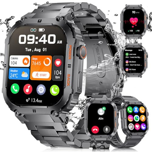 LIGE Smartwatch Uomo, Orologio Intelligente Fitness con Chiamate Bluetooth,1.96 Militari Smart Watch Tracker Attività con 100+ Modalità Sportive per Cardiofrequenzimetro,SpO2,Android iOS 2024