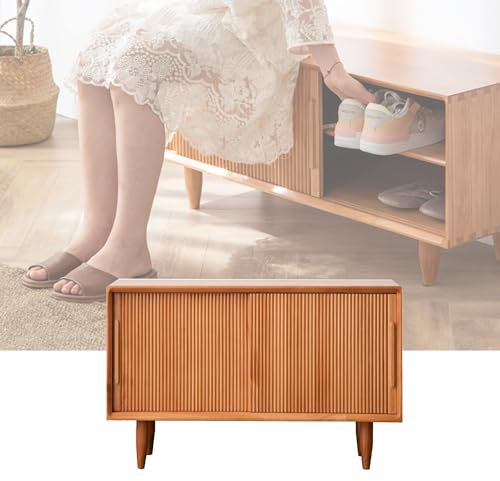 Panca per scarpe, organizer per ingresso, ottomana, scarpiera, camera da letto, letto, panca con spazio per porta d'ingresso, soggiorno, armadio, camera da letto, corridoio, colore legno di ciliegio,