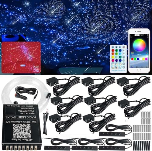 Sternenhimmel Auto Glasfaser Licht,RGBW 400 reinweiße Meteore Sternenhimmel proiektor 2800 x 0,5 mm, 1,5 m Glasfaserkabel, Musiksynchronisation, Dachhimmel-Starlight-Set für Autos und Heimkinos