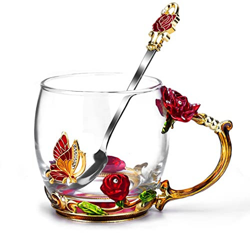 Ugtee Idee Cadeau Fete des Meres Tasse a Café Cadeaux Maman Original Tasse avec Cuillère Anniversaire Femme Tasse à thé pour Noel Fete des Meres Amies Saint Valentin Grand Mère