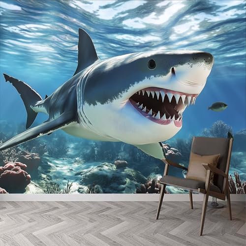 Fototapete Unterwasserwelt Tier Hai Tapeten Wandtapete, Korallenriff Hai Moderne Tapete Wand Dekoration Wohnzimmer Schlafzimmer Büro Flur 350 x 256 cm (B x H) Wandtapete Poster-Tapete