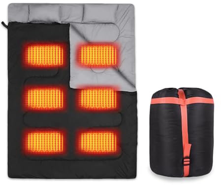 LSRFXF Double Heated Sleeping Bag for Adults, 2 Person USB Electric Sleeping Bag for Camping Hiking Backpacking, Queen Size Heating Sleeping Bag for Cold Weather Warm, 5V