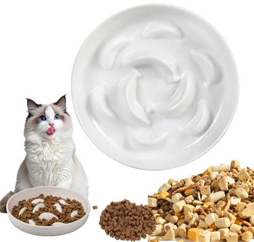 JOZMMZEOOA Gamelle Anti Glouton Chat,Couleurs Pastel Gamelle Anti Glouton 16 X 16 X 3.2 CM Conception de Labyrinthe Interactif Gamell Chat Anti-Glouton Bol pour Cat à Alimentation Lente (Blanc)