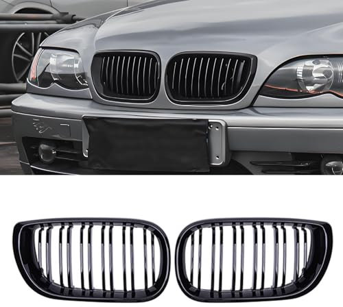 Altsbaos 2 PCS Kompatibel mit BMW 3er E46 LCI Nieren Schwarz 2002-2005 Kühlergrill 4 Door 4D,Kühlergrill Streifen für 3er E46 318i 320i 325i 330i Radiator Grille- Schwarz