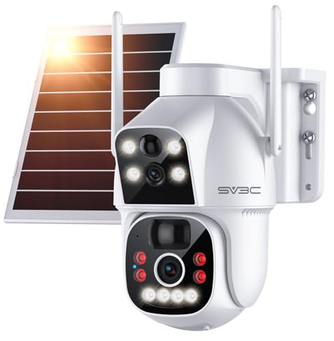 SV3C 4G LTE Solar Überwachungskamera Außen, Kabellose Dual-Lens PTZ Sicherheitskamera, PIR Personenerkennung & Automatische Ortung IP Kamera mit SIM Karte, 1080P Farbnachtsicht, WLAN-frei, Wasserdicht
