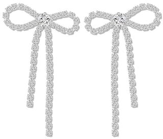 Schleifen Ohrringe Silber 925 Hängend, Strass Schleifenohrringe für Damen Tropfen Ohrringe Schleife Knoten Baumeln Ohrringe Schleife Ohrstecker Hypoallergene Ohrringe Strass Hängend Glitzer