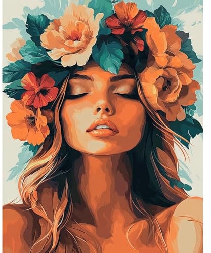 DAERLE Peinture par numéros adulte Filles à fleurs, Fille Floral, Kit de bricolage pour adultes Peinture sur toile Avec peinture et pinceau, Cadeaux et décorations de peinture 30x40 cm sans cadre
