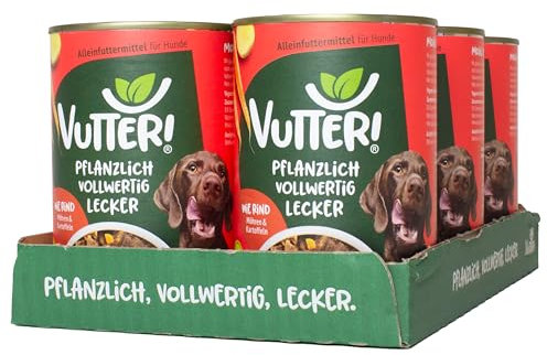VUTTER Nassfutter Wie Rind, 12x400 g: Hundefutter Vegan - Alleinfutter für Hunde - Fleischähnlich für hohe Akzeptanz - Sojaprotein für Muskeln, Zink für Haut & Fell, Kalzium für Zähne & Knochen