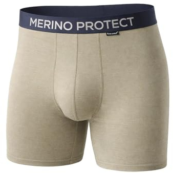 Merino Protect Biancheria intima da uomo in lana merino, resistente agli odori, boxer per lunghe escursioni e voli, No Fly Verde militare, Medium