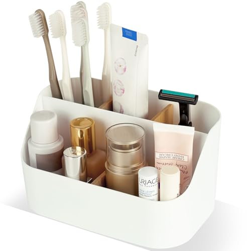 RISEMART Zahnbürstenhalter mit Abnehmbarer Bambus Trennwänden, Electric Toothbrush Holder mit 5 Fächer Aufbewahrung Badezimmer, Halterung Elektrische Zahnbürste Bathroom Organizer für Büro