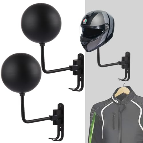 VIDETOL 2 Pcs Helmet Stand, Black Motorcycle Helmet Display Stand with Hook, Wall Mounted Rotatable Hat Stand Helmets Holder for Motorbike, Caps, Baseballs, Rugby Helmet