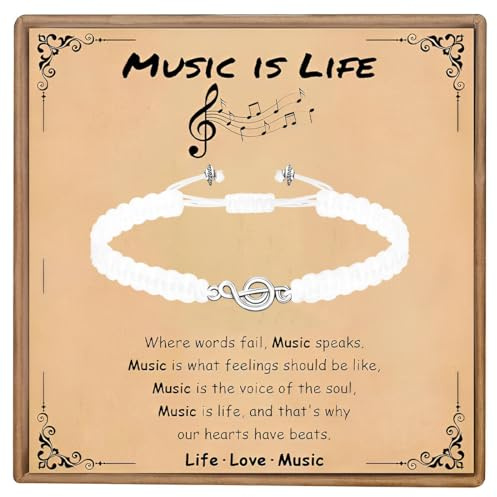 LONZIKP Notenschlüssel Armband Musik Geschenk für Musiker und Musikliebhaber Verstellbarer Schmuck für Damen Herren Musiklehrer Geschenkidee (weiß)