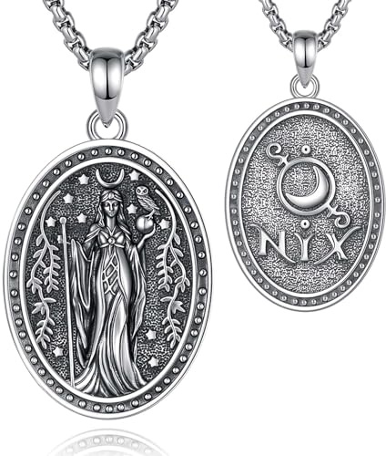 AEONSLOVE Göttin der Nacht Nyx Kette Damen Göttin der Finsternis Anhänger Silber 925 Nachtgöttin Halskette Griechische Esoterische Hexen Schmuck