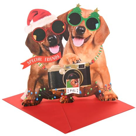 UK Greetings Weihnachtskarte für Freunde, Weihnachtsgeschenke, Sie/Ihn, besondere Freunde, Hunde, mit Umschlag, 18,6 x 18,6 cm