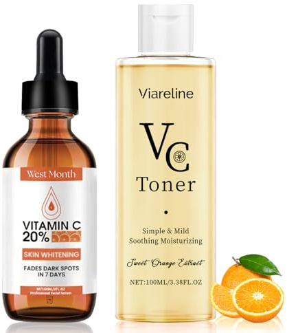 Vitamin C Serum & VC Toner, Hautpflege für alle Hauttypen | Gesichtspflege Serum Set mit Vitamin C serum & Gesichtswasser
