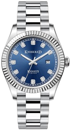 KNISKRED Classic Dress Watch for Men Crystal Accented Dial | Water Resistant | Solid Stainless Steel Band | Date Calendar | Japanese Precise Movement | 2 Year Battery Life