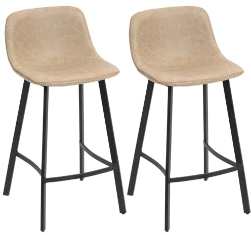 HOMCOM Bar Stools Set of 2 PU Leather Upholstered with Backrest Light Brown | Footrest, Steel Legs, High Dining Bar Stools for Kitchen, Counter, Breakfast Bar
