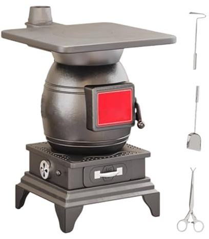 Potbelly Stove Wood Burning Indoor Heating Using Multiple Fuels With A Drawer For Collecting Ashs For Indoor Outdoor Cooking And Heating, Camping Use(Without chimney,36 * 36 * 52cm)