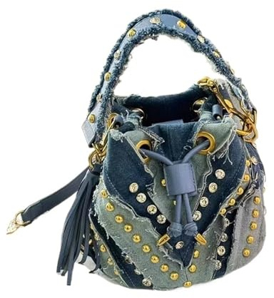 Rivet Umhängetasche Modische Handtasche im Retro-Nieten-Design, vielseitige Beuteltasche, ideal for Pendler, mit Diamantkordelzug und Schulterkette