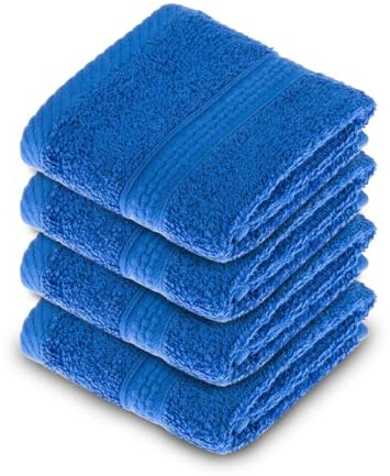 HOMESCAPES Royal Blue Turkish Cotton Set of 4 Face Cloths Flannel Super Soft Thick & Absorbent 500 GSM Towel Heavy Weight for everyday Luxury
