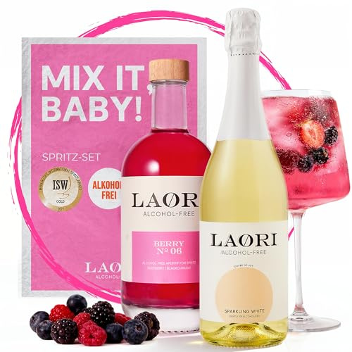 Laori Berry-Bundle alkoholfrei | Alkoholfreier Aperitif mit Himbeere, Mango & Blutorange | Perfekt für rosa Berry Spritz & alkoholfreie Drinks | Fruchtig-süß | 750 ml Sekt & 500 ml Spritz alkoholfrei