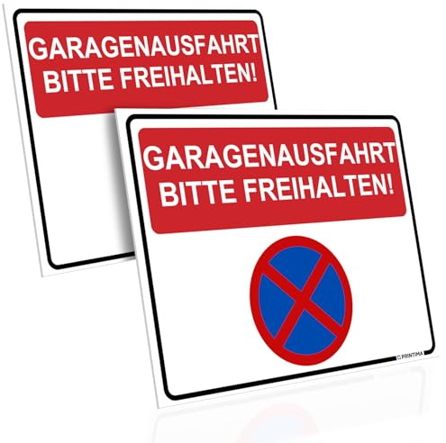 PRINTIMA 2x Schild 40x30 cm Garagenausfahrt bitte freihalten aus PVC inkl. Montagematerial – stabiles Warnschild für Einfahrt, Garage, Hofzufahrt, Parkplatz & Wohnanlagen