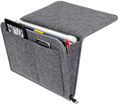 Betttasche Filz Betttasche zum Einhängen Bett, Filzs Bett Caddy Organizer zum Einhängen, Dicke Filz Nachttisch Tasche Betts Organizer für Buch, Zeitschriften, iPad, Handy, Fernbedienung (Dunkelgrau)