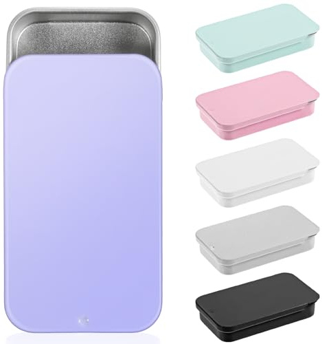 SynHHergyx Small Tin Box, 6 Pcs 2.36×1.33×0.4 Inch Slide Top Metal Tin Box Portable Rectangular Empty Hinged Containers with Lids for Candies Jewelry Crafts Lip Balm Cosmetic (6 Colors)