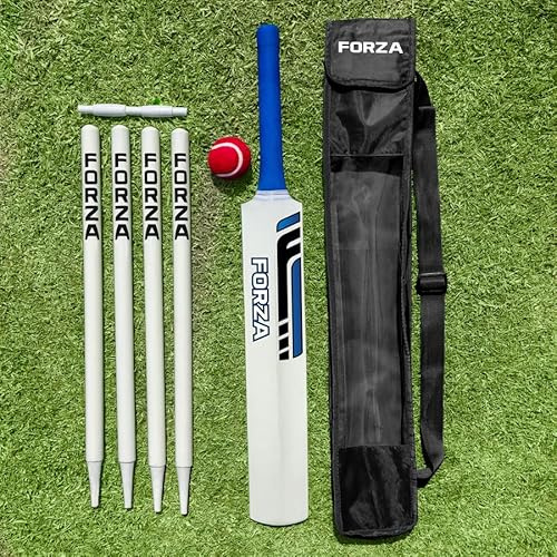 FORZA Cricket-Set aus Holz – Cricketschläger & Tennisball, komplettes Junior-Garten-Cricket-Set mit Stümpfen, Bügel und robuster Tragetasche, Outdoor-Familien-Cricket-Spiel für Kinder