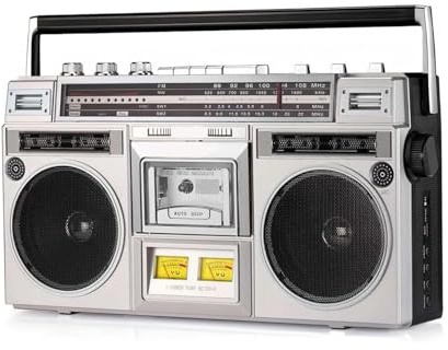 80er Jahre Retro Boombox mit CD, Kassette & Bluetooth - Tragbarer Stereo Radio Player mit SD/USB-Eingang, Tape Recorder für Familientreffen & Reisen