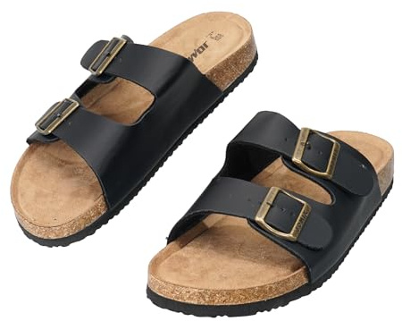JOMIX Ciabatte Uomo con Doppia Fascia Regolabile Sandali Piatto Elegante Sabots Estive Suola in Sughero Antiscivolo e Comodo per All'aperto, MCX250344, Nero, 44 EU