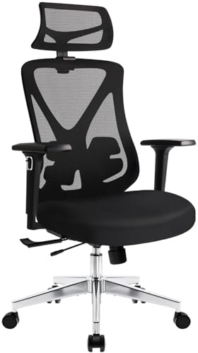 Hoolamyie Bürostuhl Ergonomisch mit Verstellbarer Sitztiefe und arretierbarer Rückenlehnenneigung, Schreibtischstuhl mit 3D-Armlehnen, Kopfstütze und Lordosenstütze, Drehstuhl für Homeoffice